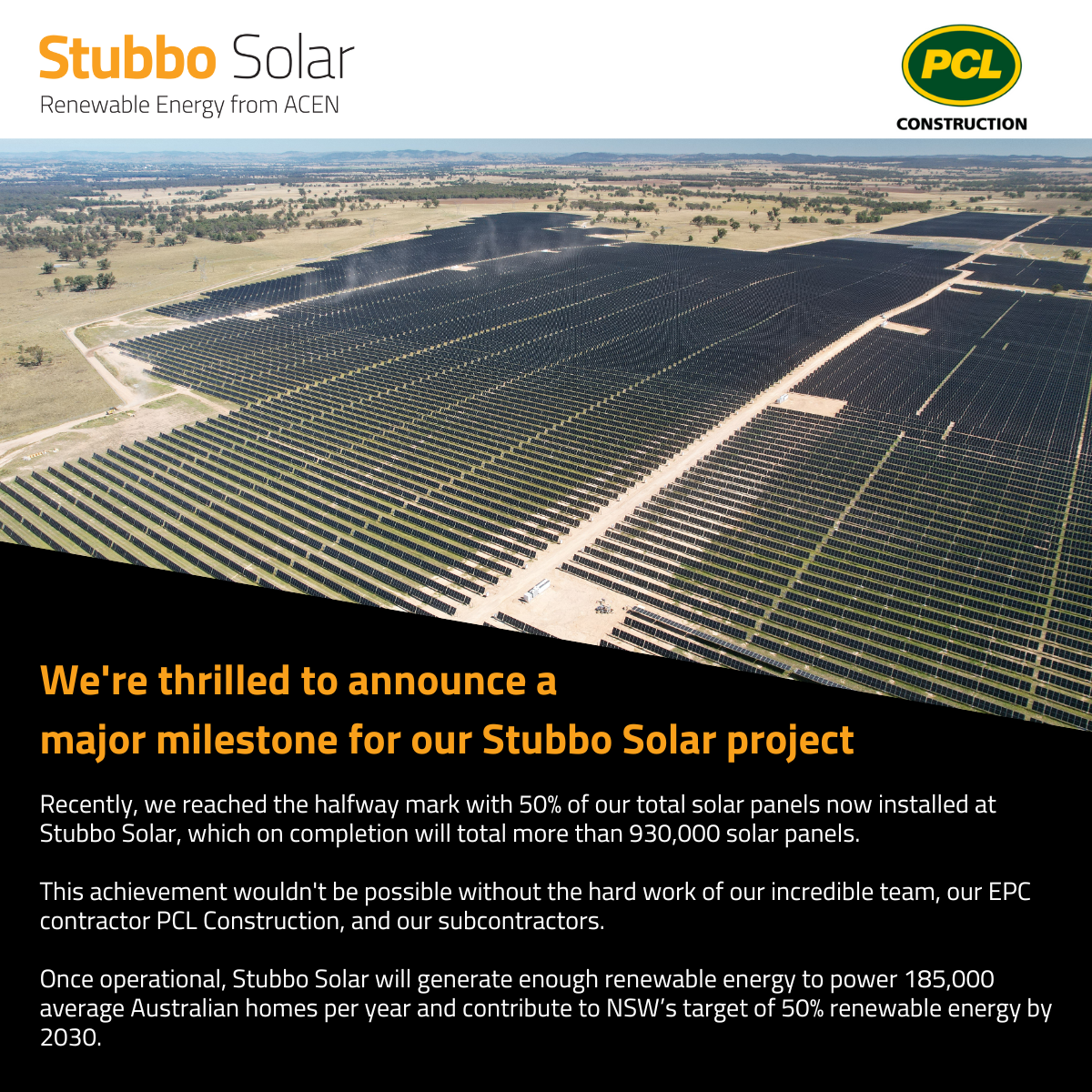 Solar Panels Installed At Stubbo Solar Acen Australia